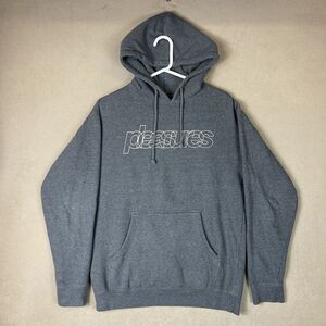 Pleasures Hoodie Mens Medium Gray Pullover Sweater‎ Sweatshirt Gym Workout Adult
